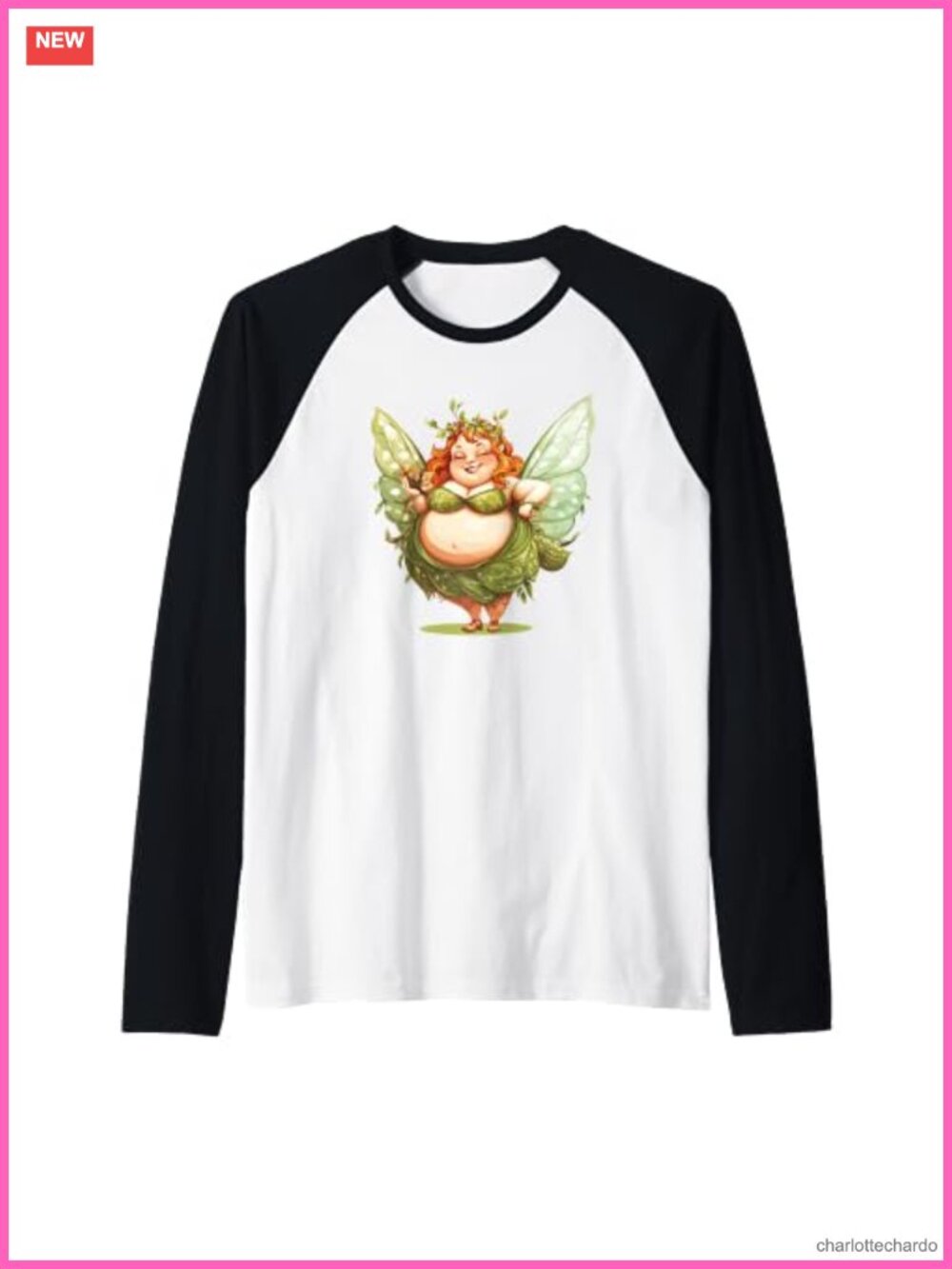 Fat Fairy with Wings Raglan Baseball Tee Plump Fairies Lovers Costume Top